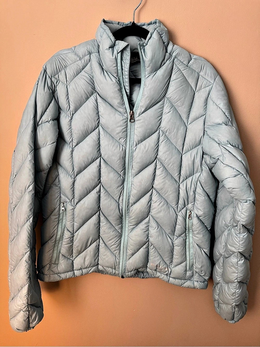 VALHALLA PURE GLOBAL Women's 90% Down Puffer Jacket Blue Chevron MEDIUM M